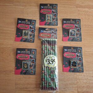 USPS Classic Monster Stamps Pins Set Of 5 + 15 Pencils - SEALED